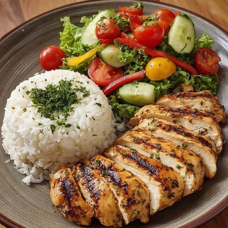 Healthy meal with colorful salad and protein